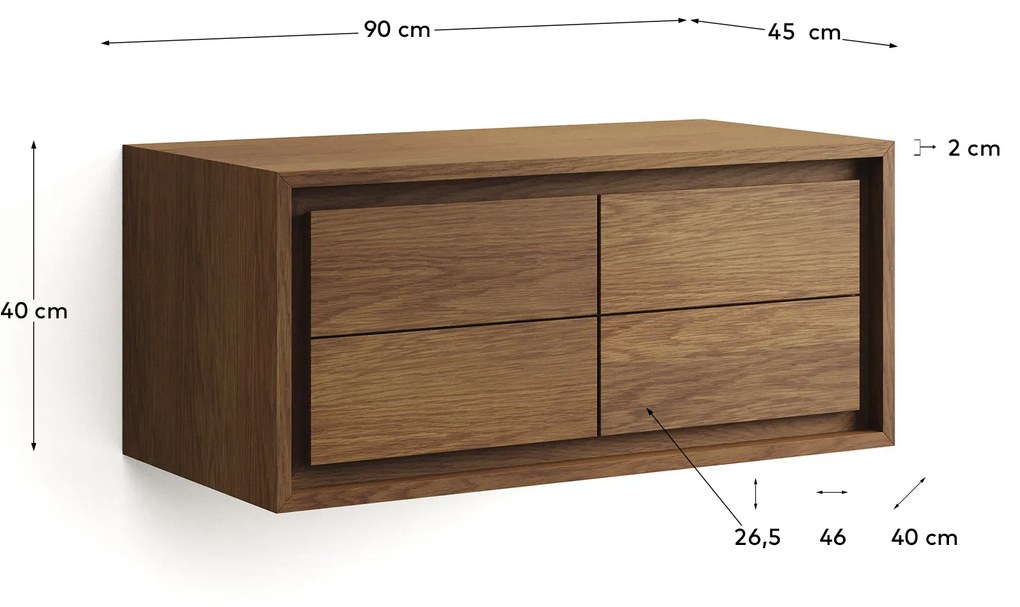 Kave Home - Mobile da bagno Kenta in legno massiccio di teak finitura noce 90 x 45 cm