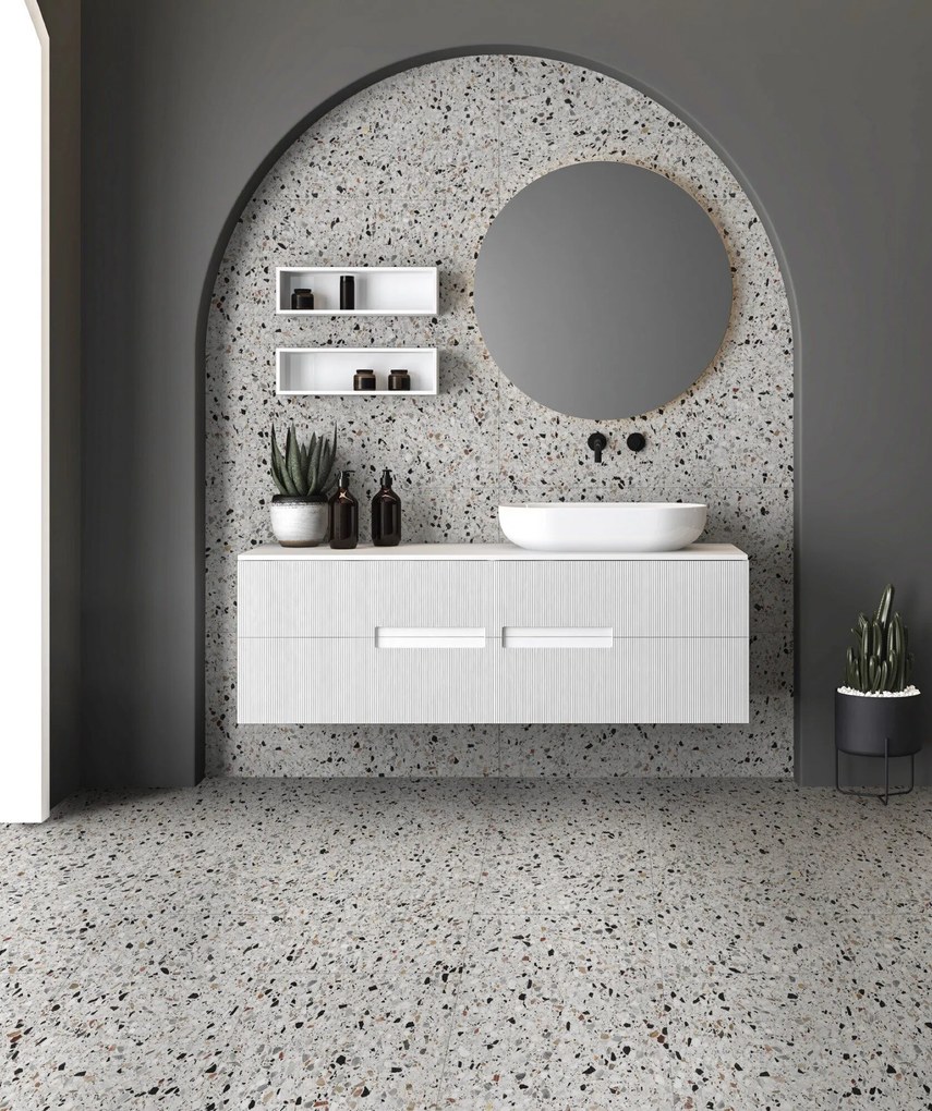 Gres Porcellanato Effetto Pietra Terrazzo Bianco 60X60 - Emyw1131