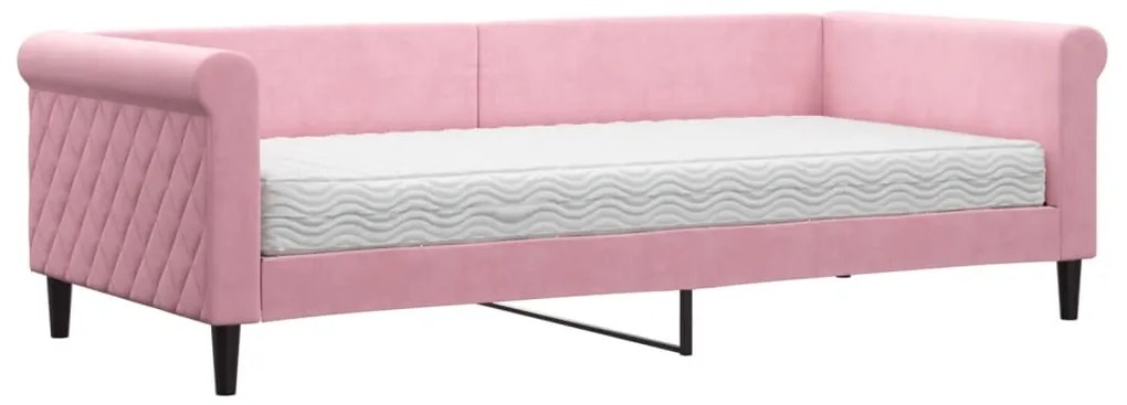 Divano letto con materasso rosa 90x200 cm in velluto