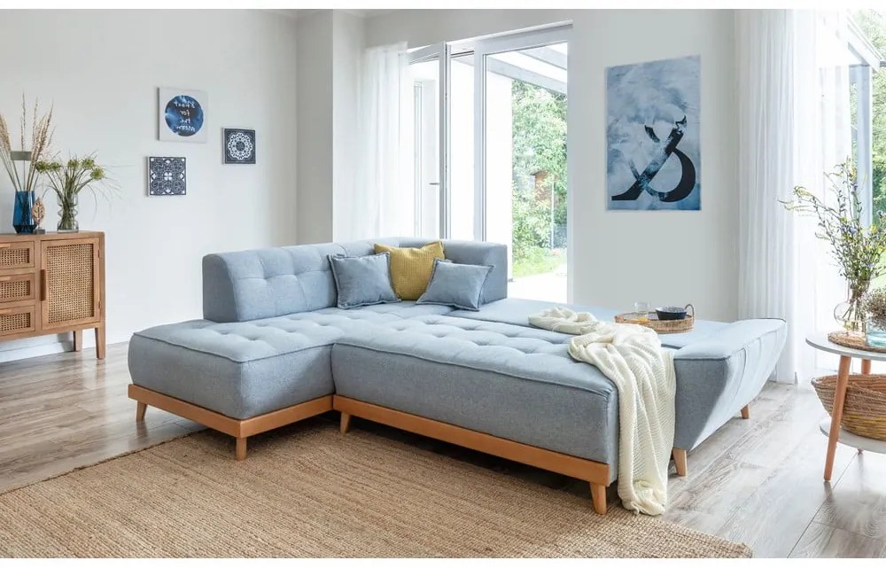 Divano letto angolare azzurro L, angolo sinistro Dazzling Daisy - Miuform