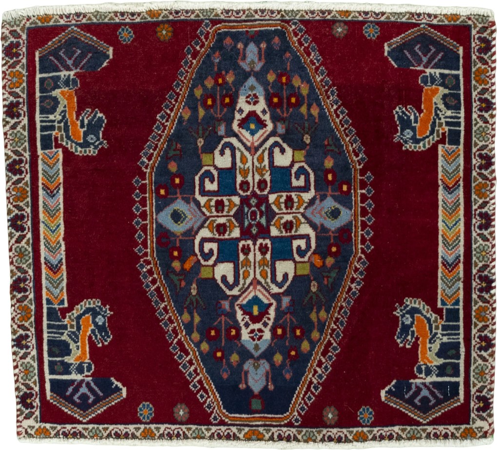 Shiraz Tappeto 60x60 Rosso (Iran) Annodato A Mano
