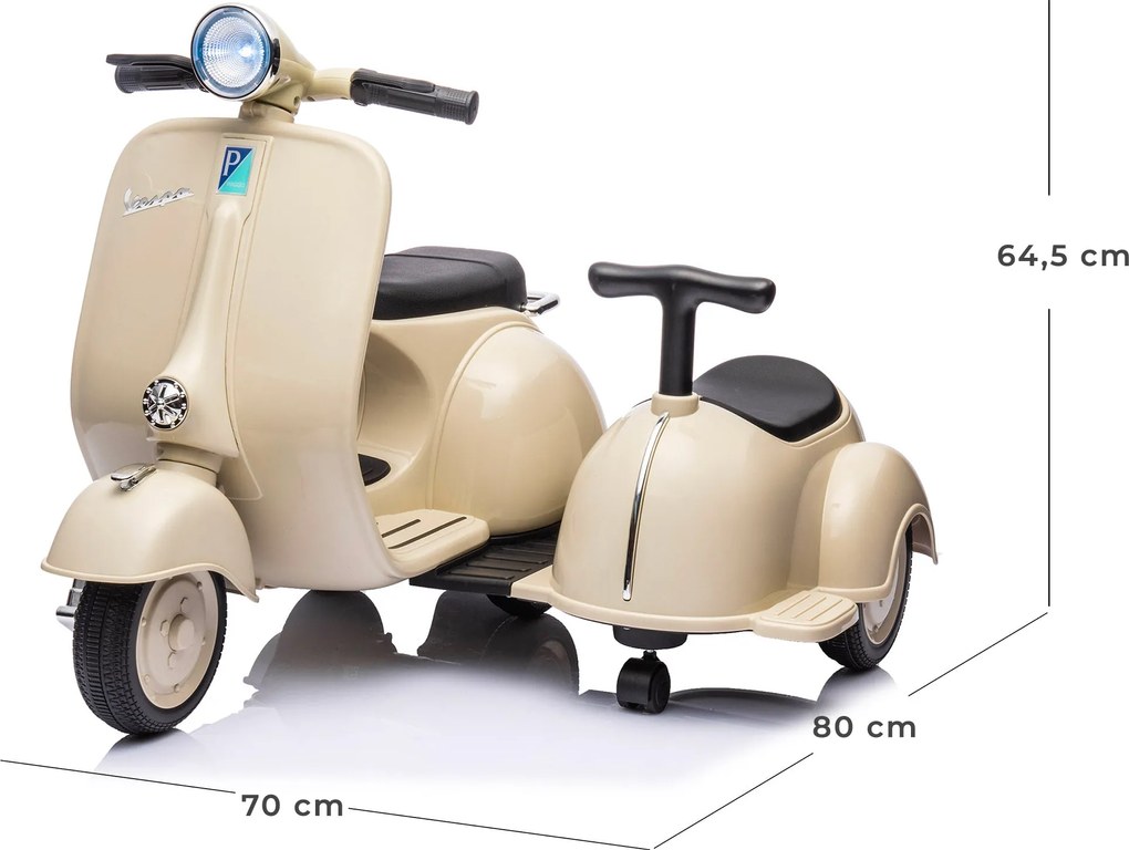 Piaggio Vespa con Sidecar Small Elettrica 6V per Bambini Crema...