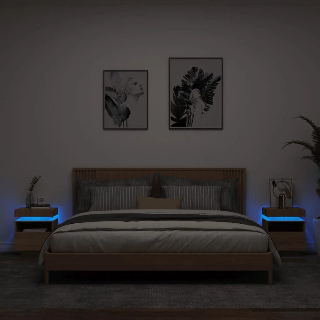 Comodini Con Luci Led 2pz Rovere Sonoma 40x39x48,5 Cm /