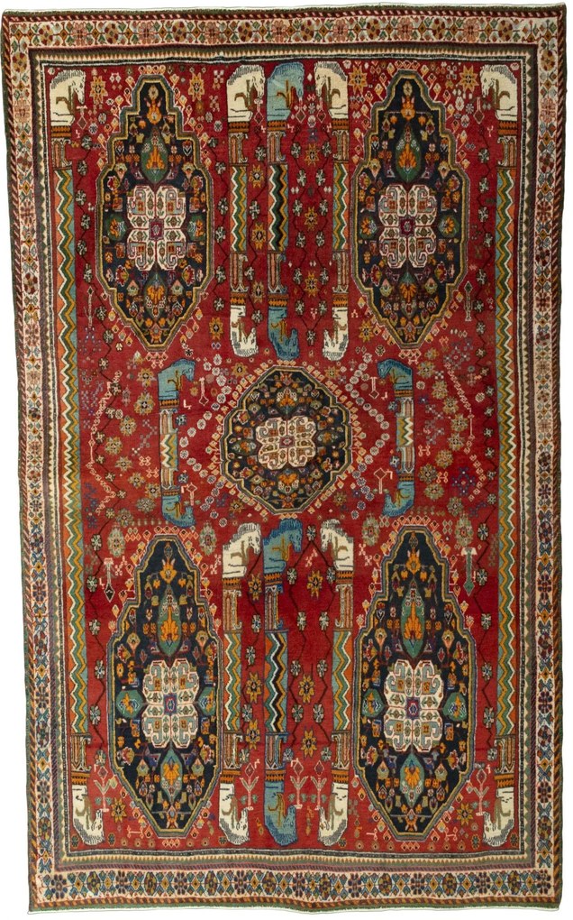 Shiraz Tappeto 270 x 160 Rosso (Iran) Annodato A Mano