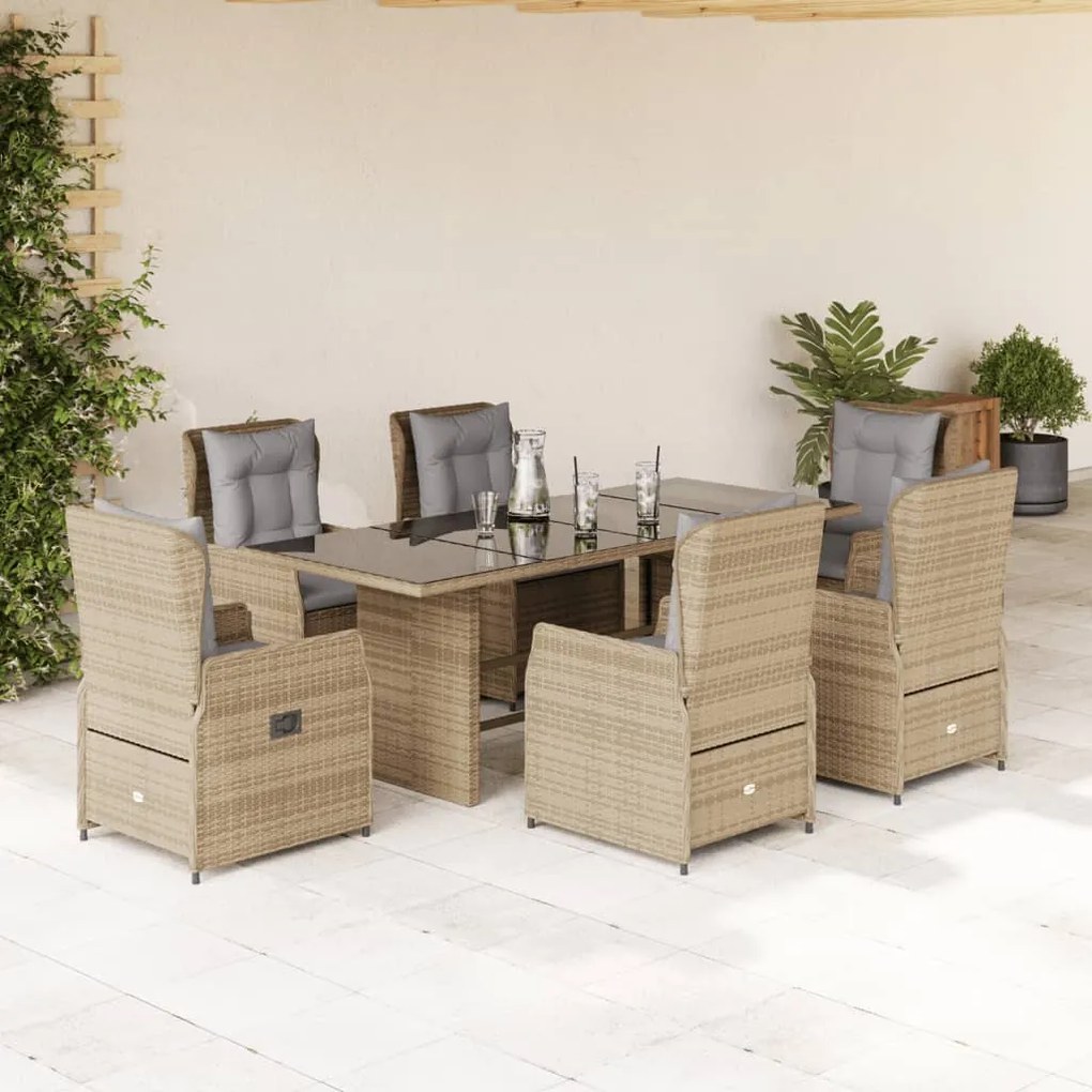 Set da pranzo da giardino 7 pz con cuscini beige in polyrattan