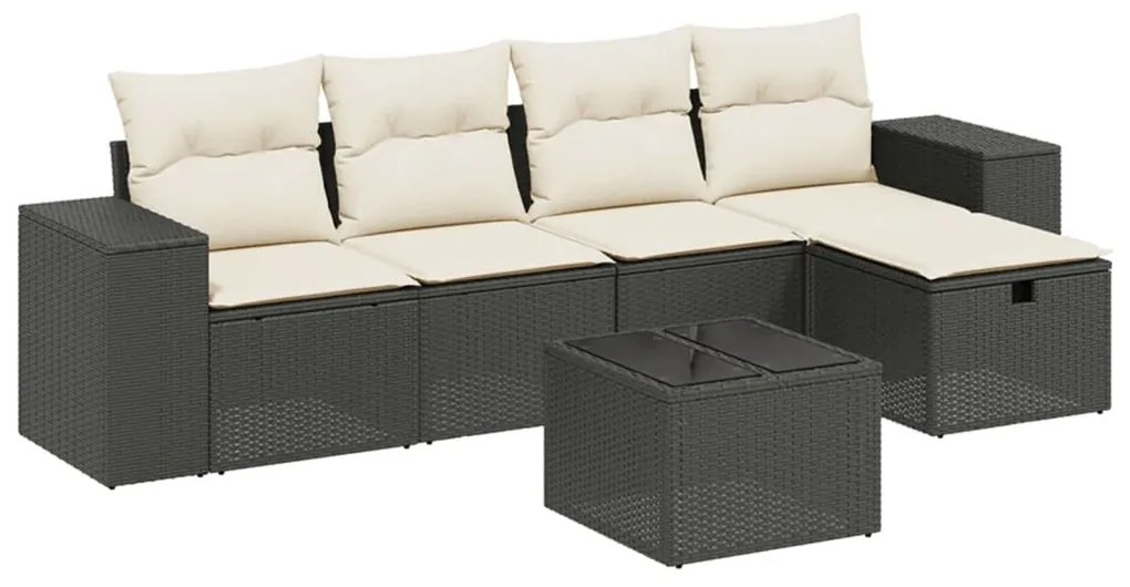 Set divano da giardino 6 pz con cuscini nero in polyrattan