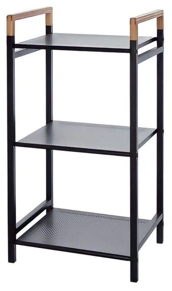 Scaffale Da Bagno Salvaspazio 80 Cm Tre Ripiani Feridras "Haiti" Nero/Bambù