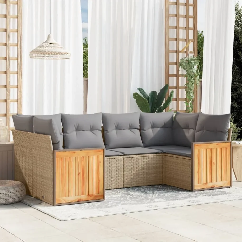 Set divano da giardino 6 pz con cuscini beige in polyrattan