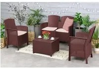 Salottino da esterno Urano, Set da giardino con cuscini, Salottino effetto rattan, 100% Made in Italy colore Marrone