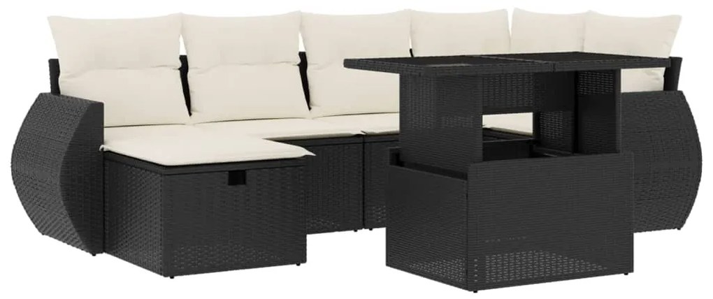 Set divani da giardino con cuscini 7pz nero polyrattan