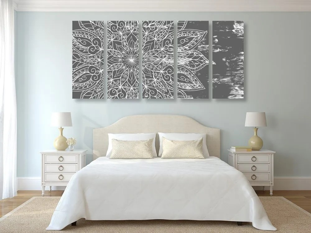 Quadri 5 pezzi – Texture di Mandala in bianco e nero