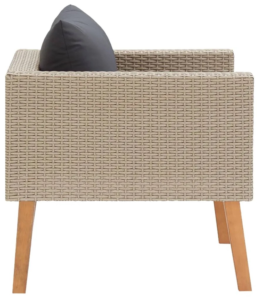 Divano da giardino singolo con cuscini in polyrattan beige