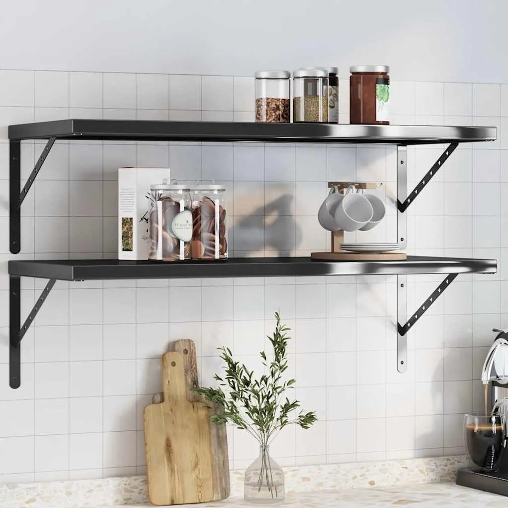 Mensole A Muro 2 Pz 100x40x3 Cm Nero İn Acciaio Inossidabile /