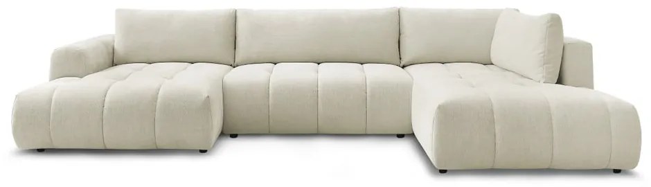 Divano angolare beige allungabile e con contenitore (penisola a destra/a U) Fuji – Bobochic Paris