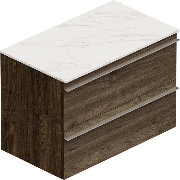 Mobile Linea L80 H55 P45 in laminato rovere cotto 2 cassetti a chiusura ammortizzata e top gres calacatta