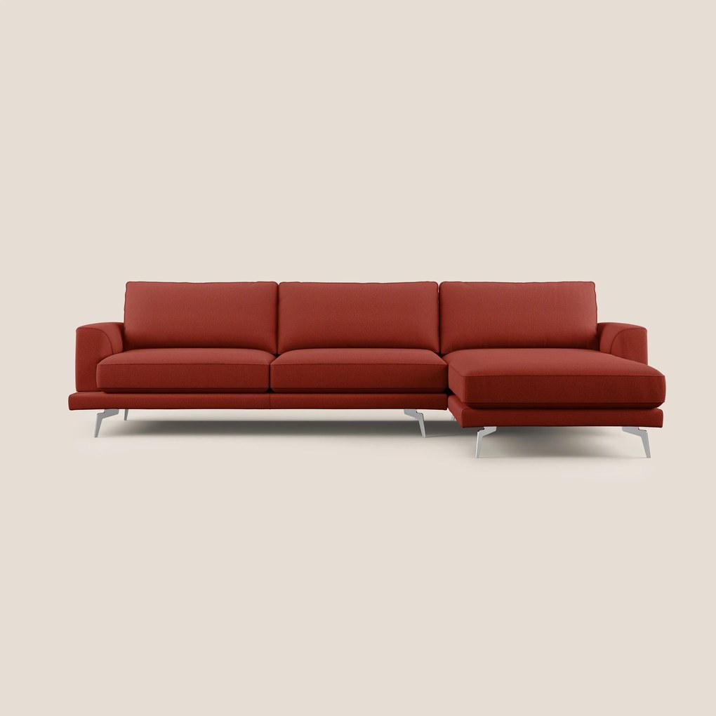 Dorian divano moderno angolare con penisola in tessuto morbido antimacchia T05 collezione Autunno rosso 268 cm Destro