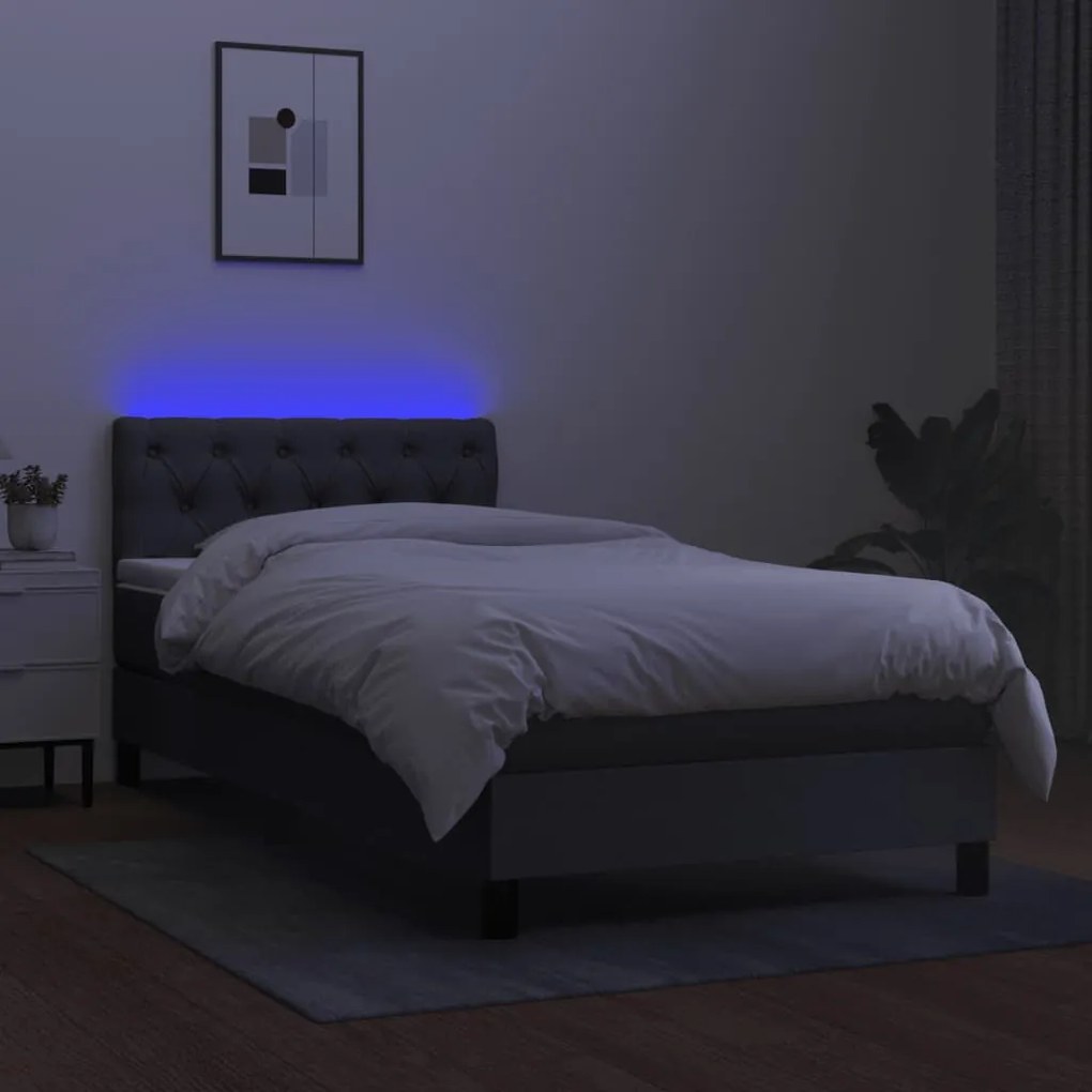 Letto a molle materasso e led grigio scuro 80x200 cm in tessuto