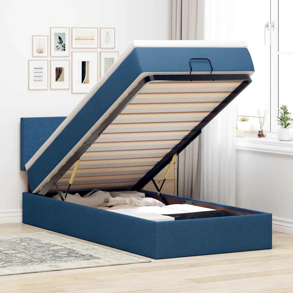 Pouf Letto Con Materasso E Led Blu 90x200 Cm İn Tessuto /