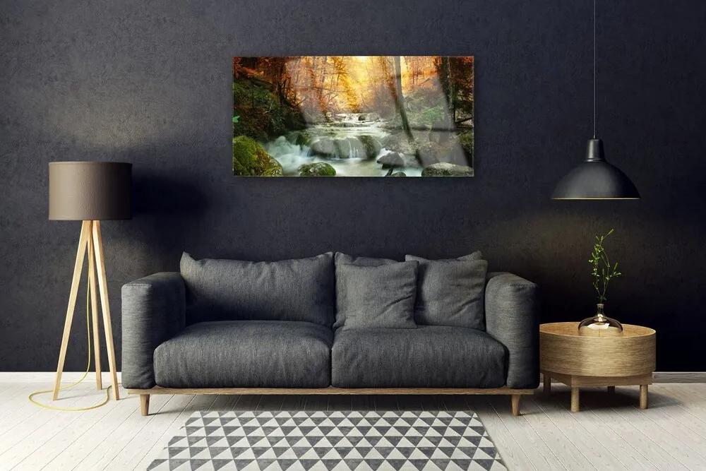 Quadro acrilico Cascata Natura Foresta autunnale 100x50 cm