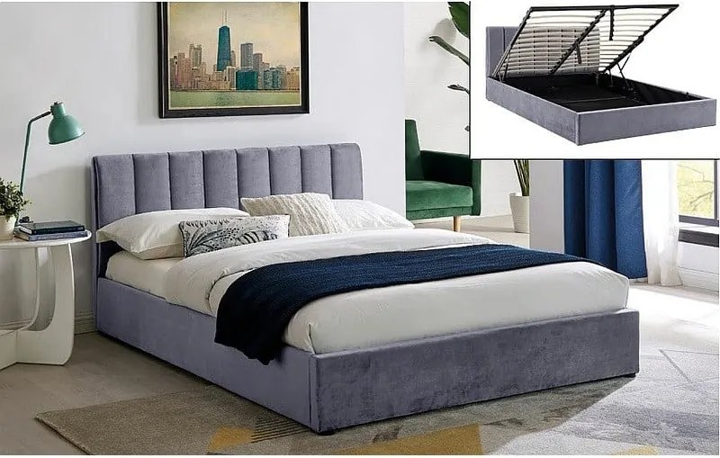 Letto Montreal in velluto grigio - Tap. 192 140x200 cm