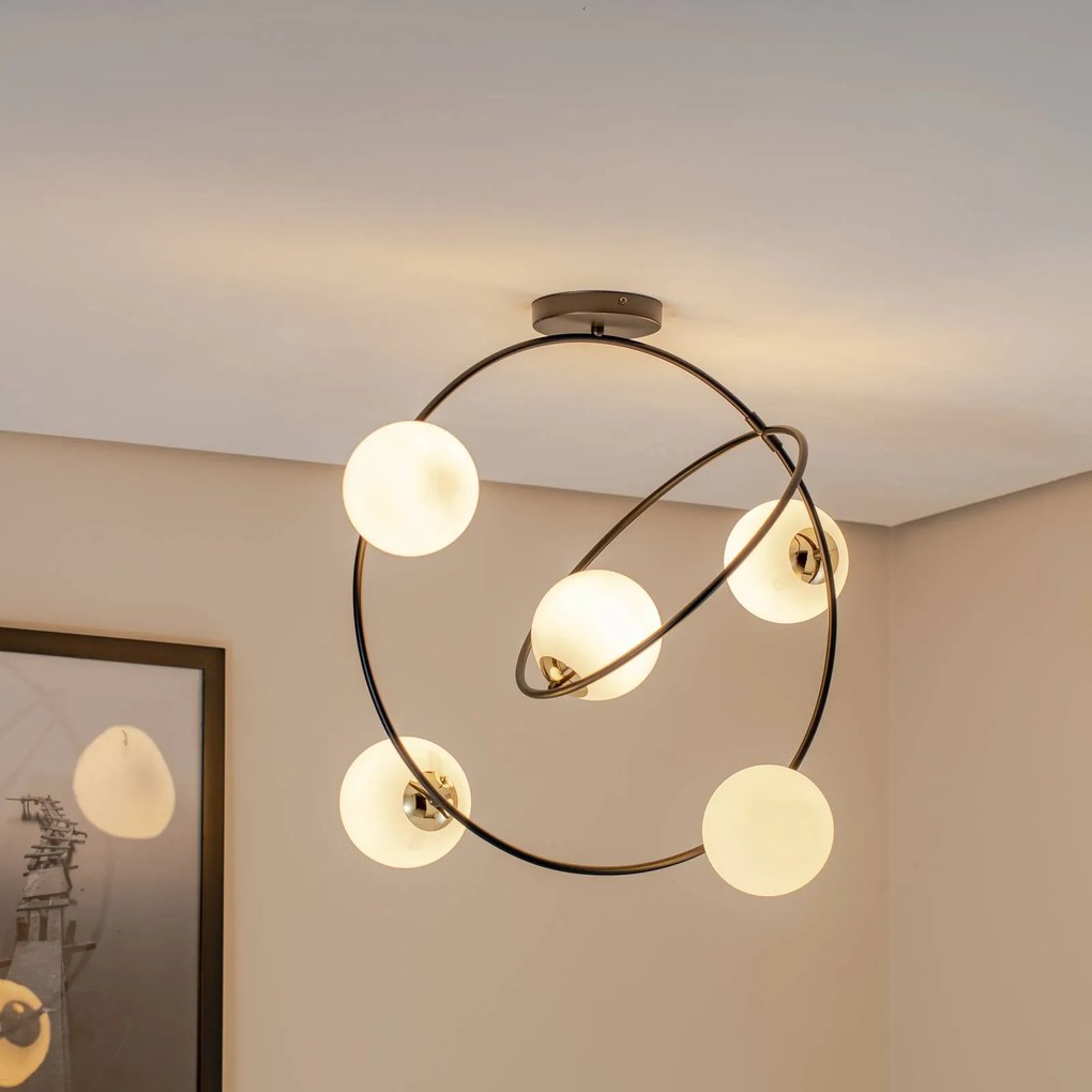EMIBIG LIGHTING Plafoniera Stardom, bianco opalino/nero, vetro, E14
