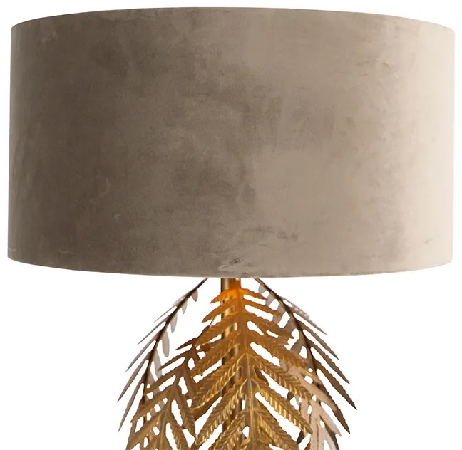 Lampada da terra vintage oro 145 cm con paralume in velluto tortora 50 cm - Botanica