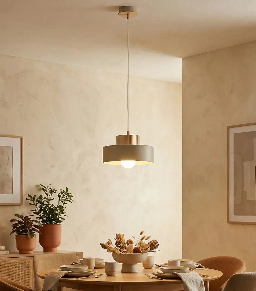 Lampada a Sospensione KIVI 1S E27 in Acciaio e Legno
