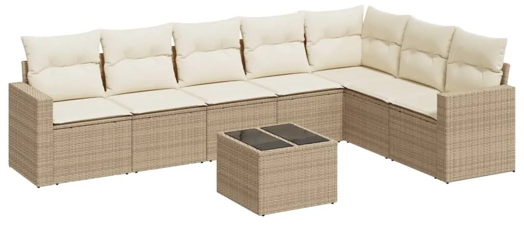 Set divano da giardino 8 pz con cuscini beige in polyrattan