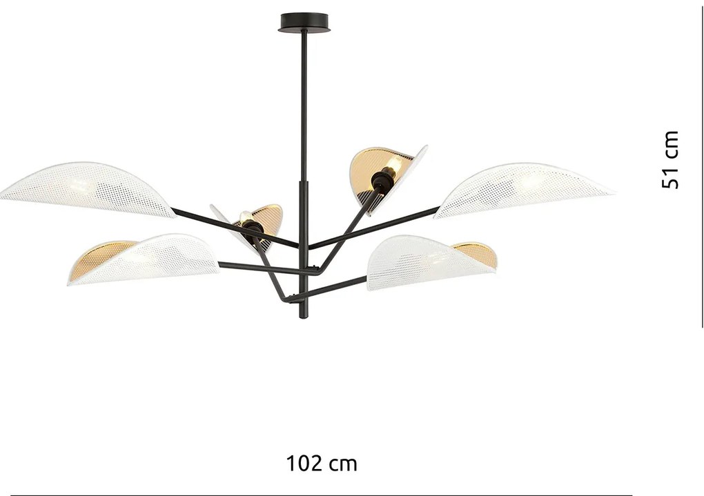 Lampadario 6 Luci Eridano In Acciao Nero E Bianco Oro Con Bracci Mobili