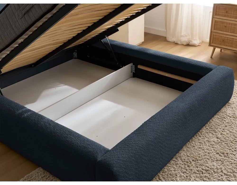 Letto matrimoniale in blu scuro imbottito con spazio contenitivo con rete inclusa 180x200 cm Orlane – Bobochic Paris