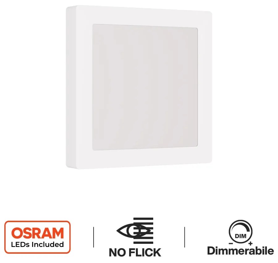 Plafoniera LED Quadrata 20W 2.000lm no Flickering 225x225mm OSRAM LED - Dimmerabile Colore Bianco Freddo 6.000K