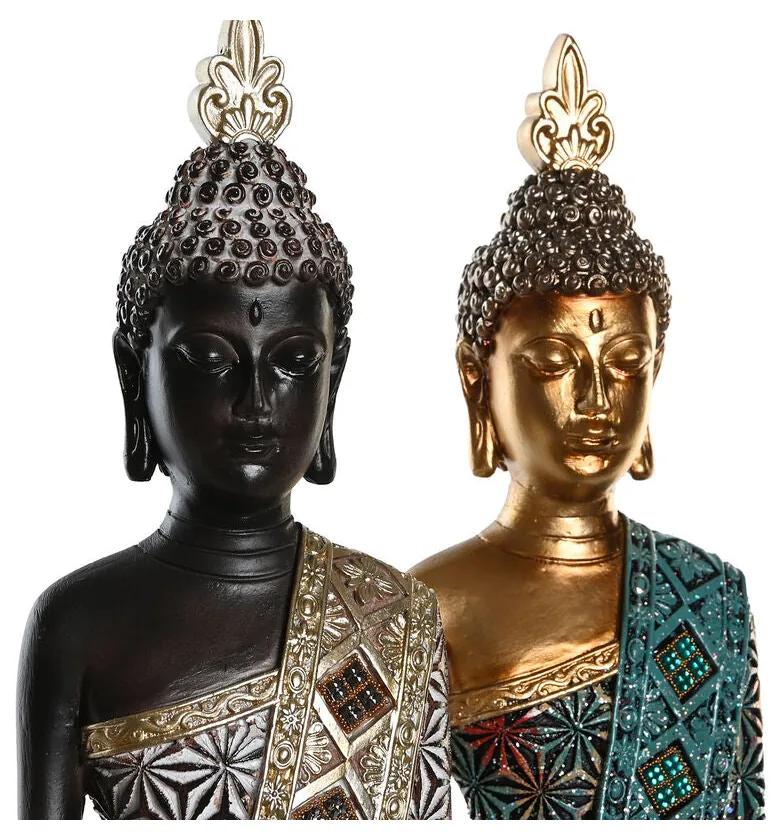 Statua Decorativa DKD Home Decor 11,5 x 10 x 43,5 cm Dorato Marrone Buddha Turchese Orientale (2 Unità)