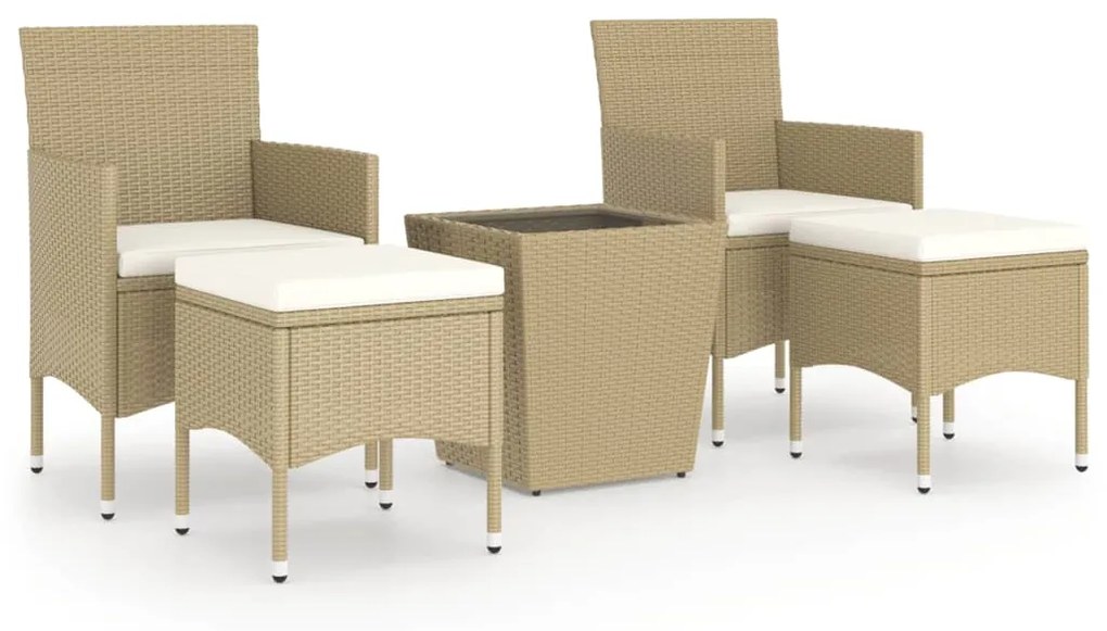 Set bistrot da giardino 5 pz polyrattan e vetro temperato beige