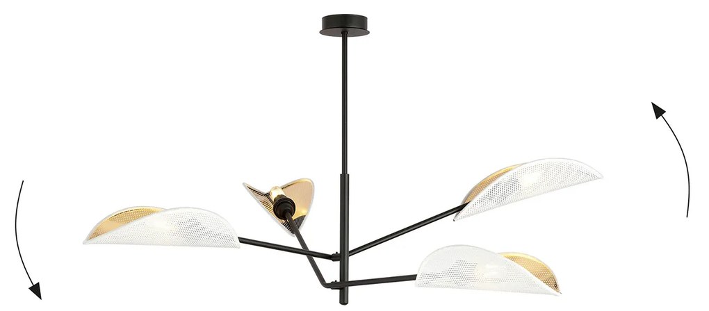 Lampadario 4 Luci Eridano In Acciao Nero E Bianco Oro Con Bracci Mobili
