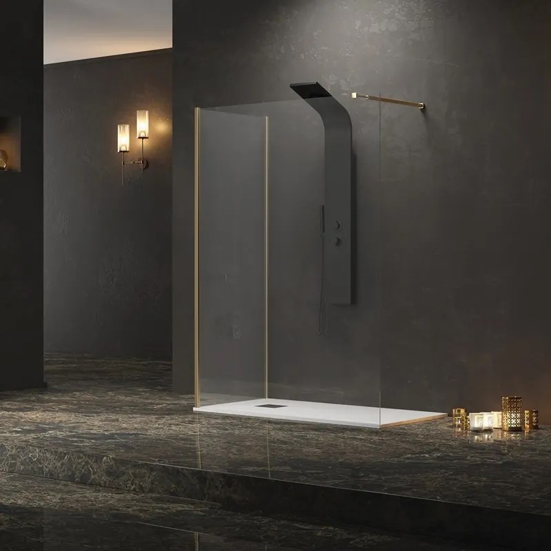 Box doccia angolare walk-in 80x110 cm profilo oro | KW4000G - KAMALU