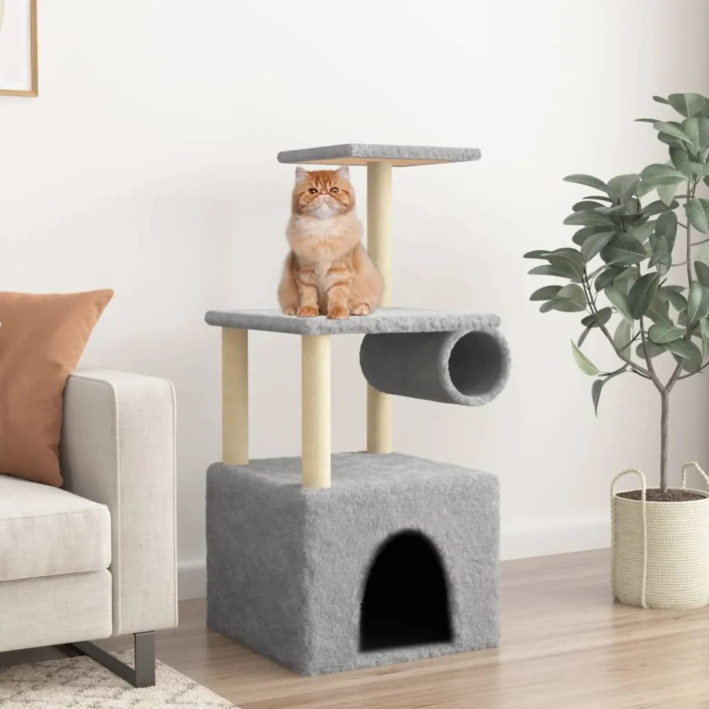 Albero Per Gatti Con Tiragraffi İn Sisal Grigio Chiaro 109,5 Cm /