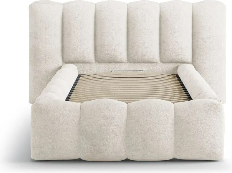 Letto singolo imbottito beige con contenitore con rete inclusa 90x200 cm Lupine – Micadoni