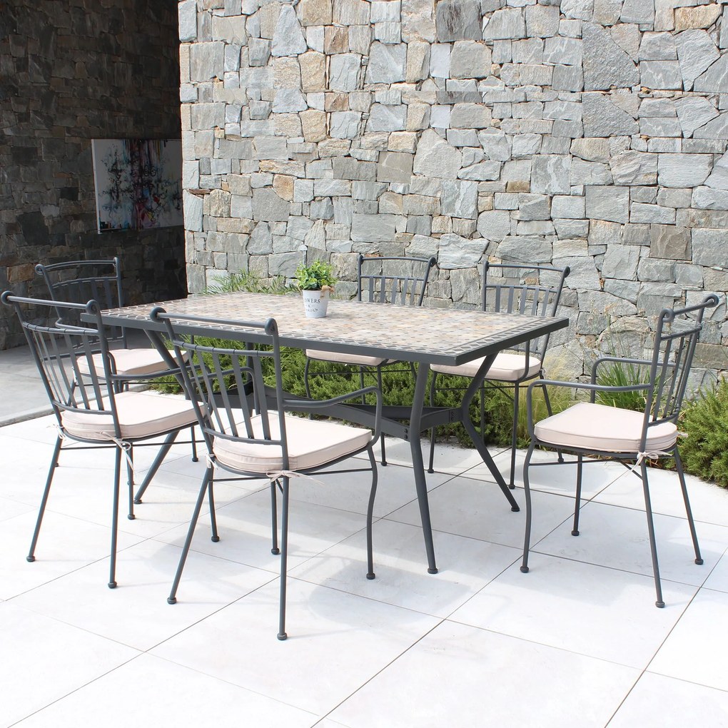 BRAIS - tavolo con piano rettangolare e mosaico beige e antracite