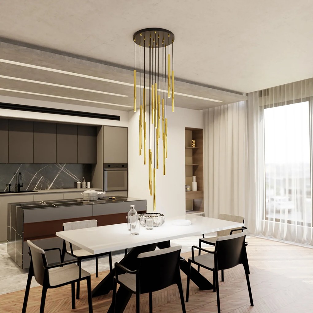 Lampadario Moderno Shu Acciaio Nero 17 Luci G9 Ip20