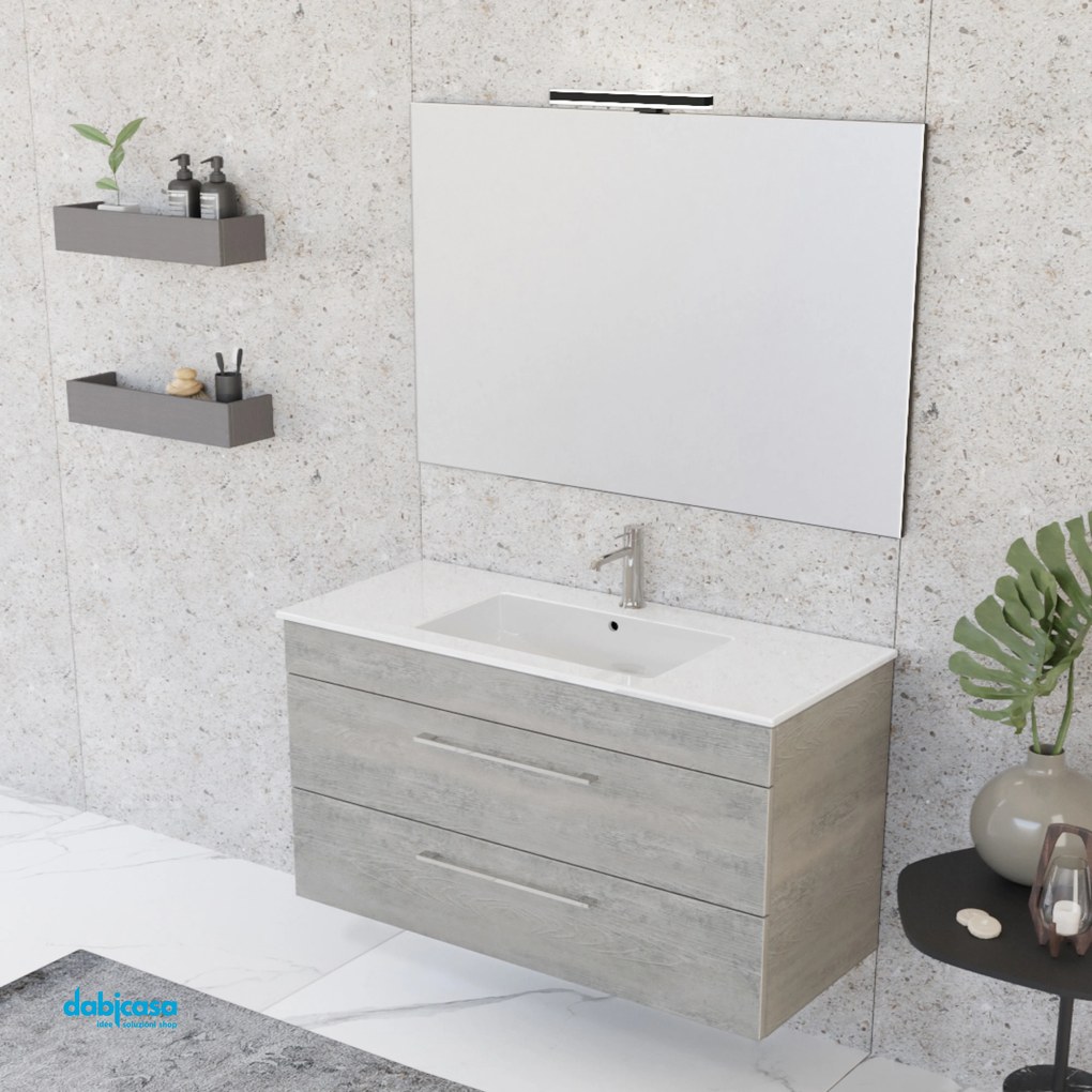 Mobile Bagno Sospeso "Unit Five" Da 100 Cm Composto Da Due Cassetti Finitura Cemento Wood