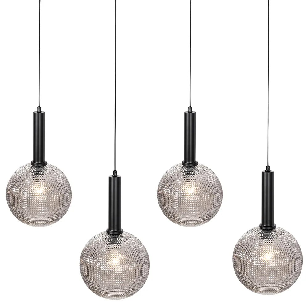 Lampada a sospensione di design nera con vetro fumé 4 luci - Chico