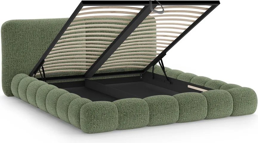 Letto matrimoniale imbottito verde con contenitore con rete inclusa 160x200 cm Solange – Micadoni