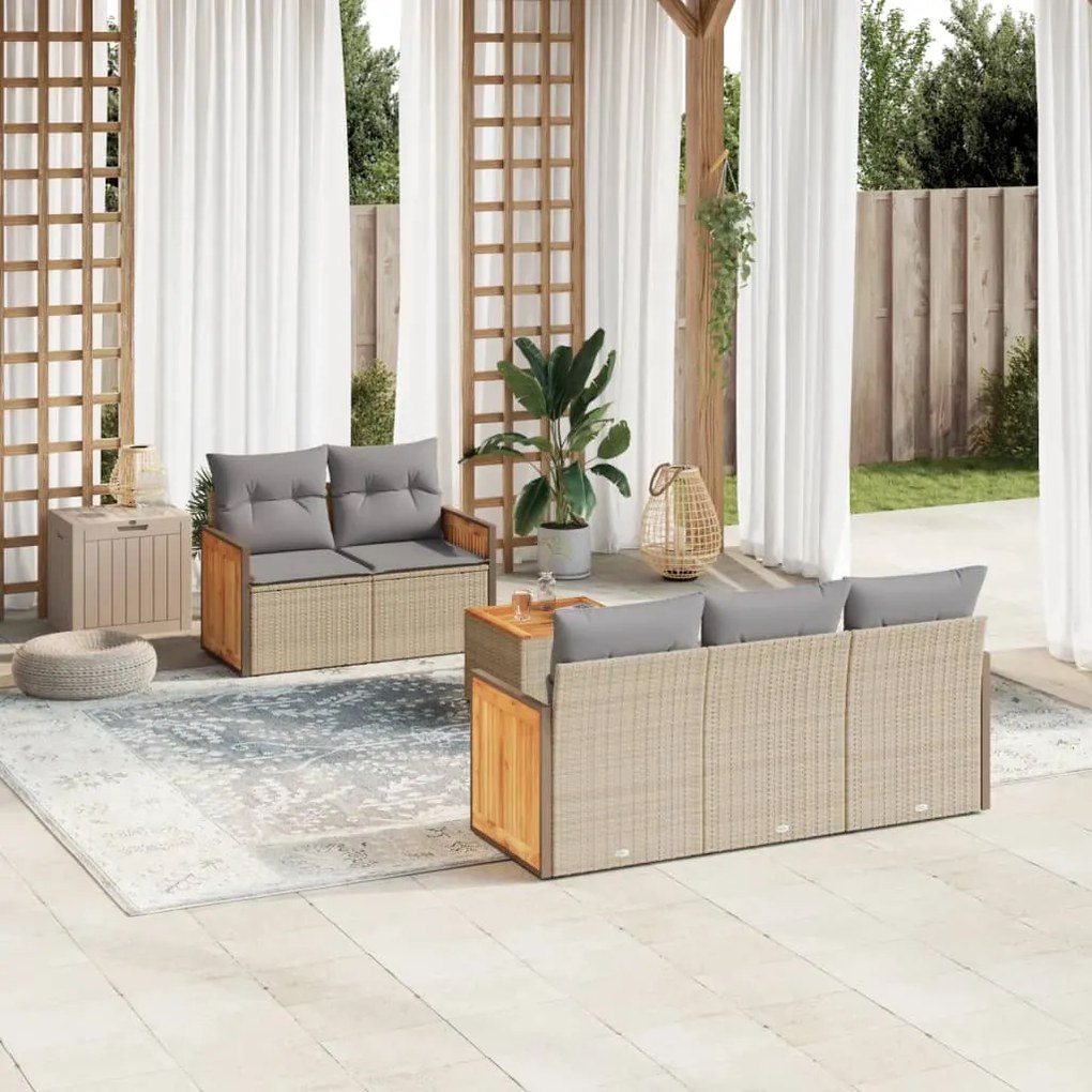 Set divano da giardino 6 pz con cuscini beige in polyrattan