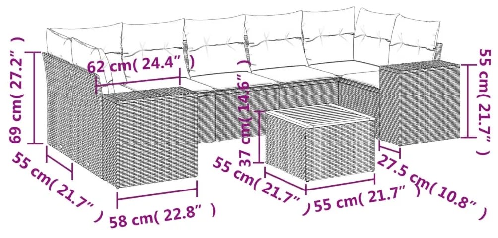 Set Divano da Giardino 8 pz con Cuscini Beige in Polyrattan