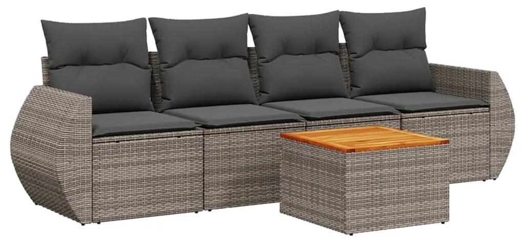 Set divano da giardino 5 pz con cuscini grigio in polyrattan