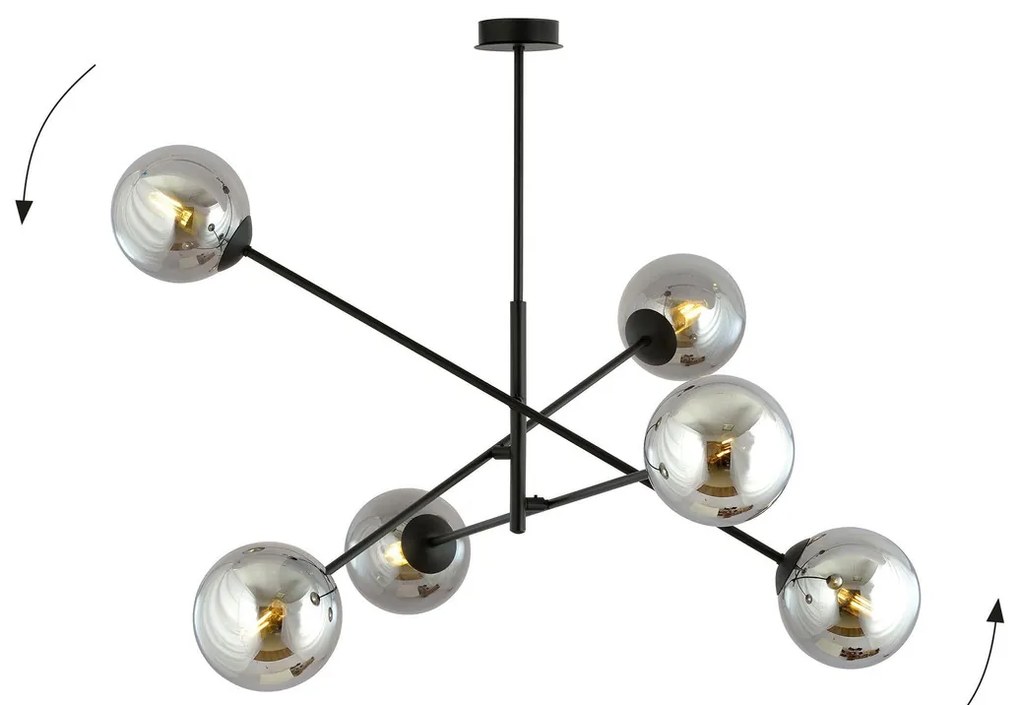 Lampadario da Soffitto in Acciaio e Vetro LINEAR 6 Nero 6xE14