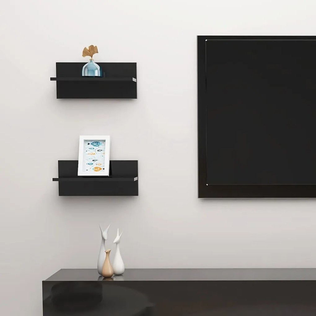 Mensole A Muro 2 Pz Nero Lucido 40x11,5x18 Cm /