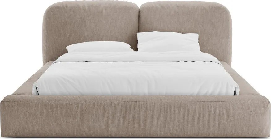 Letto matrimoniale imbottito marrone chiaro con contenitore con rete inclusa 200x200 cm Martina – Micadoni