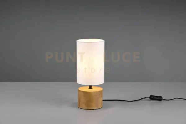 Woddy lampada da tavolo base cilindro legno e paralume bianco h. 30...