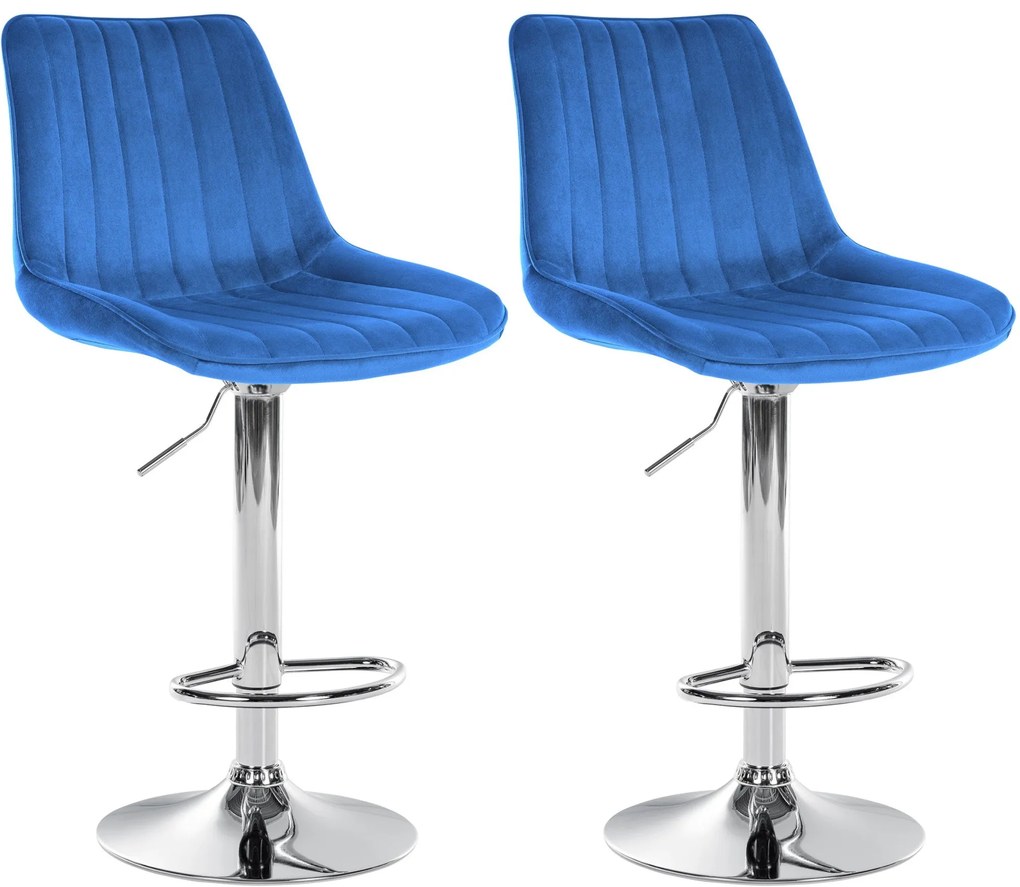 Set 2 Sgabelli Da Bar Toni İn Velluto / Blau / Metall İn Chromoptik